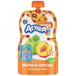Пюре фруктовое "Агуша" Яблоко-персик 90 г "Я сам" пакет